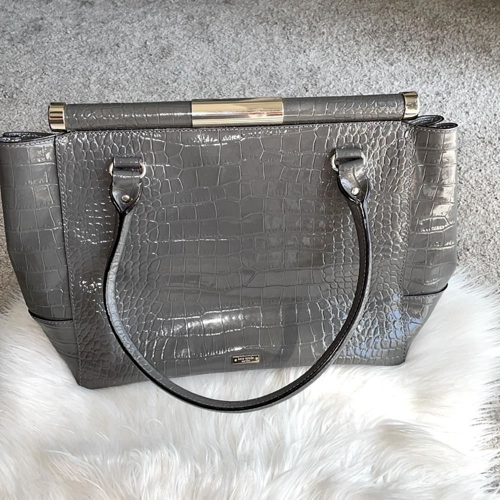 Kate Spade Constance Knightsbridge Gray Croc Embossed Leather Bag EUC